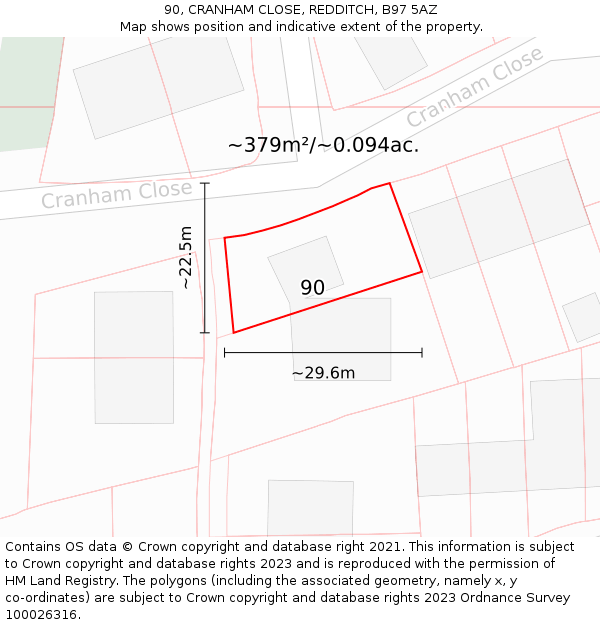 90, CRANHAM CLOSE, REDDITCH, B97 5AZ: Plot and title map