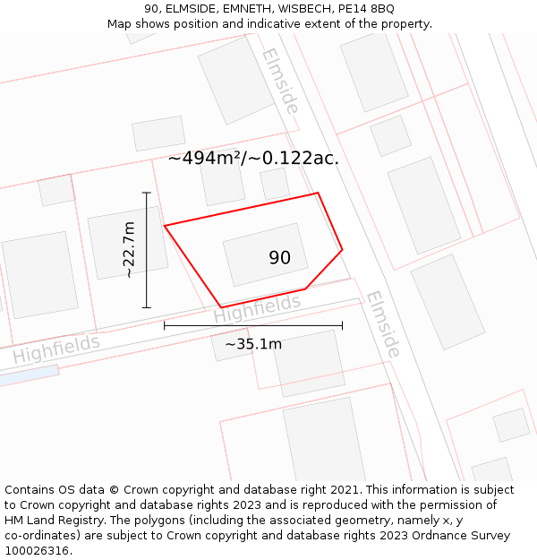 90, ELMSIDE, EMNETH, WISBECH, PE14 8BQ: Plot and title map