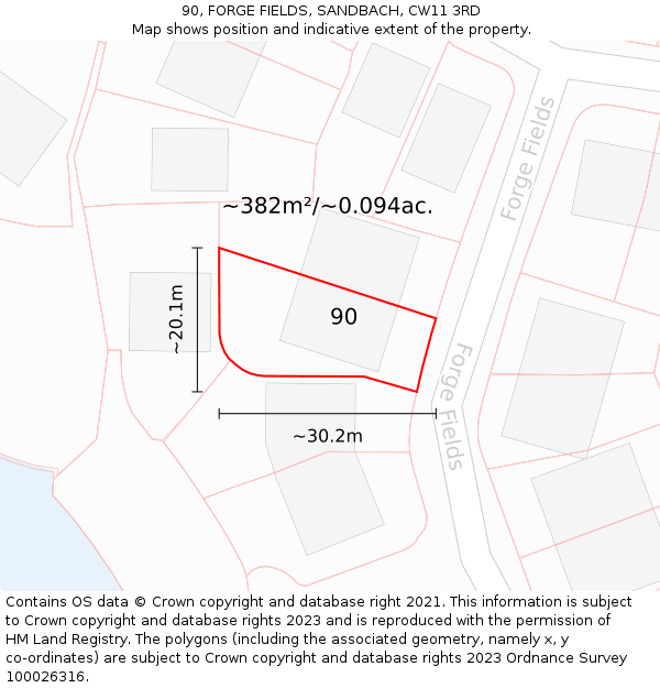 90, FORGE FIELDS, SANDBACH, CW11 3RD: Plot and title map