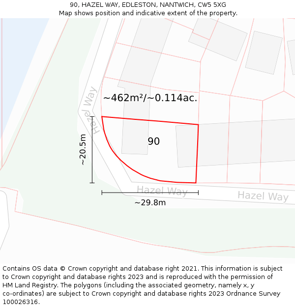 90, HAZEL WAY, EDLESTON, NANTWICH, CW5 5XG: Plot and title map