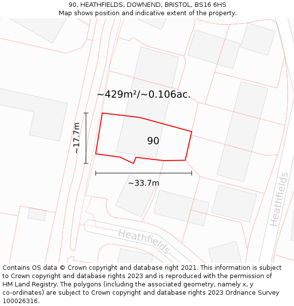 90, HEATHFIELDS, DOWNEND, BRISTOL, BS16 6HS: Plot and title map