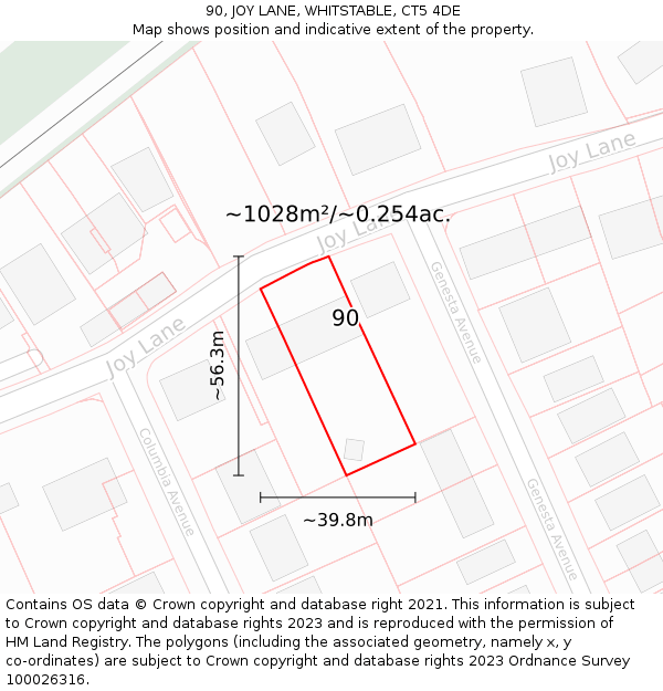 90, JOY LANE, WHITSTABLE, CT5 4DE: Plot and title map