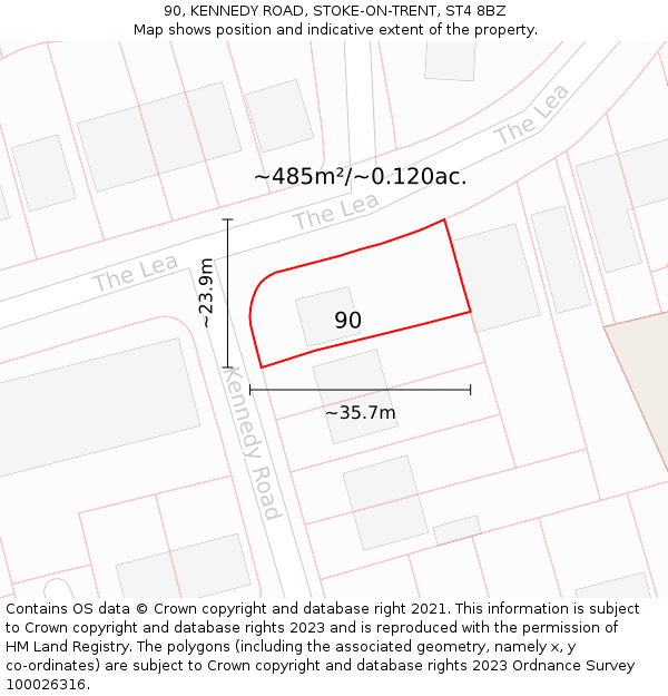 90, KENNEDY ROAD, STOKE-ON-TRENT, ST4 8BZ: Plot and title map