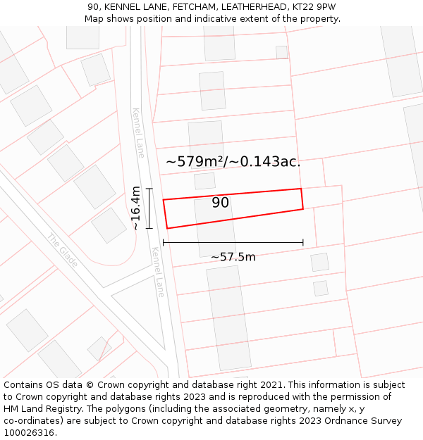 90, KENNEL LANE, FETCHAM, LEATHERHEAD, KT22 9PW: Plot and title map
