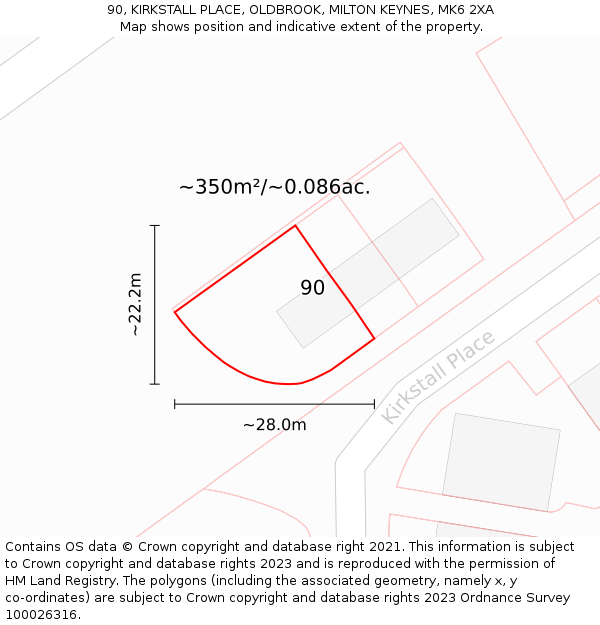 90, KIRKSTALL PLACE, OLDBROOK, MILTON KEYNES, MK6 2XA: Plot and title map