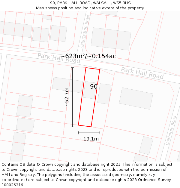 90, PARK HALL ROAD, WALSALL, WS5 3HS: Plot and title map