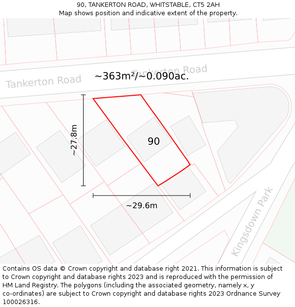 90, TANKERTON ROAD, WHITSTABLE, CT5 2AH: Plot and title map