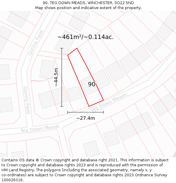 90, TEG DOWN MEADS, WINCHESTER, SO22 5ND: Plot and title map