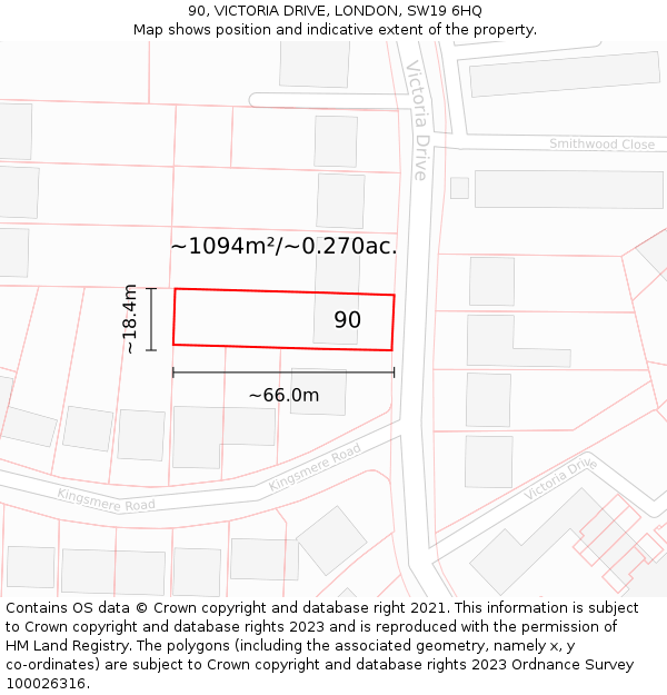 90, VICTORIA DRIVE, LONDON, SW19 6HQ: Plot and title map