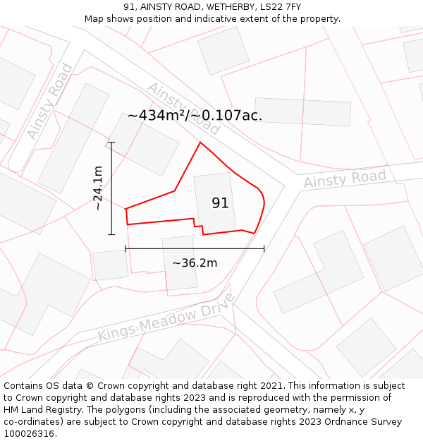 91, AINSTY ROAD, WETHERBY, LS22 7FY: Plot and title map