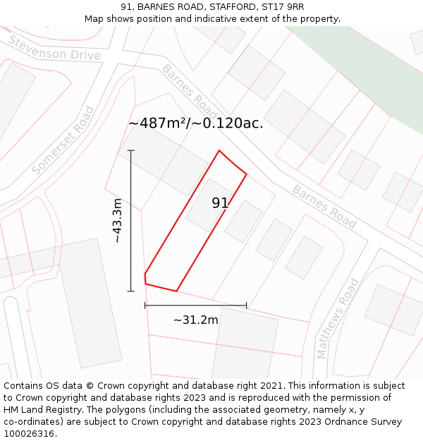 91, BARNES ROAD, STAFFORD, ST17 9RR: Plot and title map