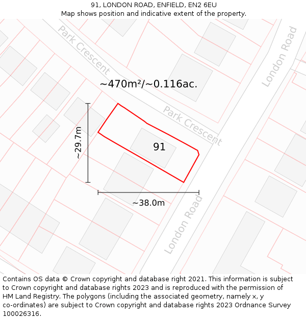 91, LONDON ROAD, ENFIELD, EN2 6EU: Plot and title map