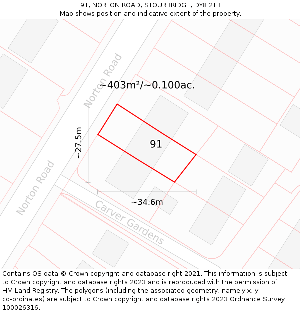 91, NORTON ROAD, STOURBRIDGE, DY8 2TB: Plot and title map