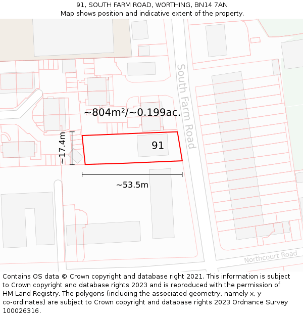 91, SOUTH FARM ROAD, WORTHING, BN14 7AN: Plot and title map
