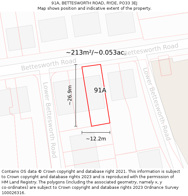 91A, BETTESWORTH ROAD, RYDE, PO33 3EJ: Plot and title map
