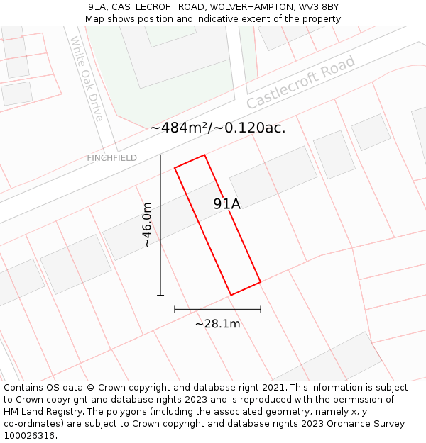 91A, CASTLECROFT ROAD, WOLVERHAMPTON, WV3 8BY: Plot and title map