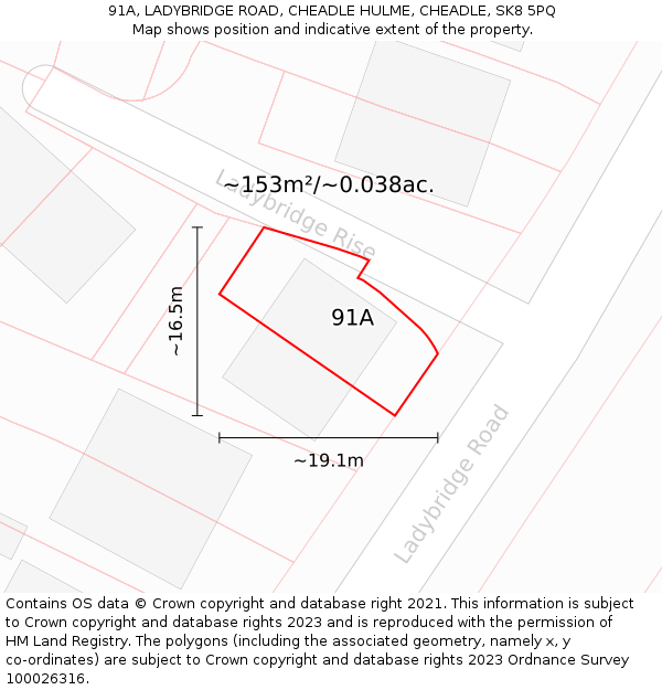 91A, LADYBRIDGE ROAD, CHEADLE HULME, CHEADLE, SK8 5PQ: Plot and title map