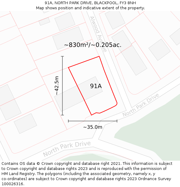 91A, NORTH PARK DRIVE, BLACKPOOL, FY3 8NH: Plot and title map