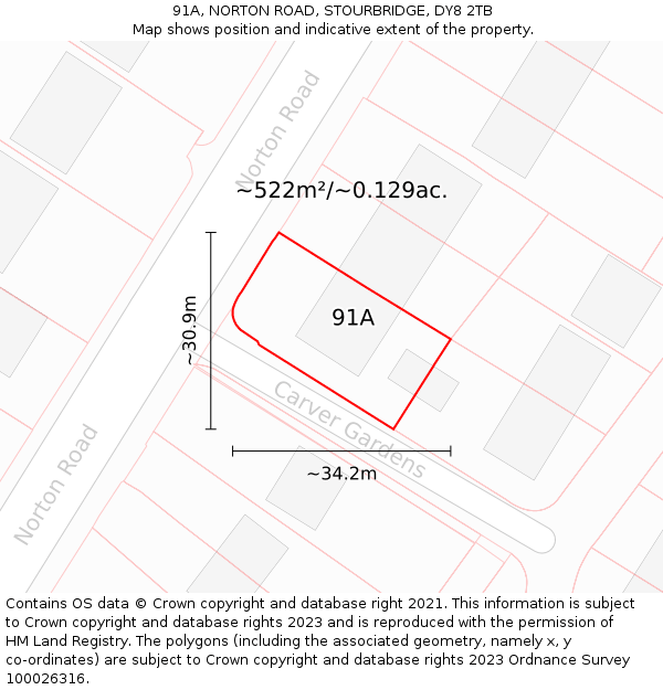 91A, NORTON ROAD, STOURBRIDGE, DY8 2TB: Plot and title map