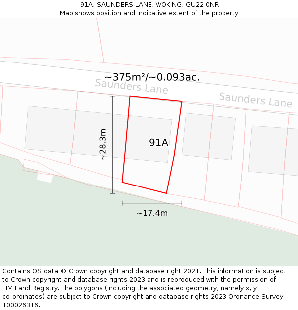 91A, SAUNDERS LANE, WOKING, GU22 0NR: Plot and title map