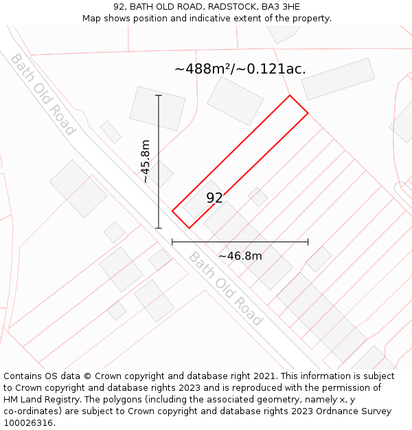 92, BATH OLD ROAD, RADSTOCK, BA3 3HE: Plot and title map