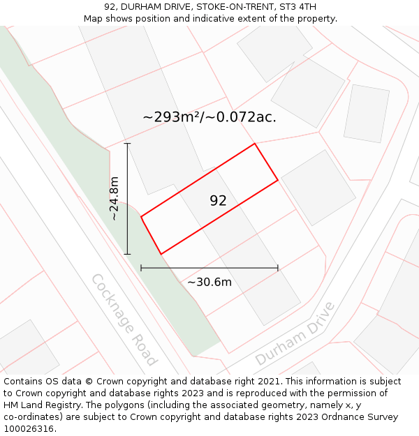 92, DURHAM DRIVE, STOKE-ON-TRENT, ST3 4TH: Plot and title map