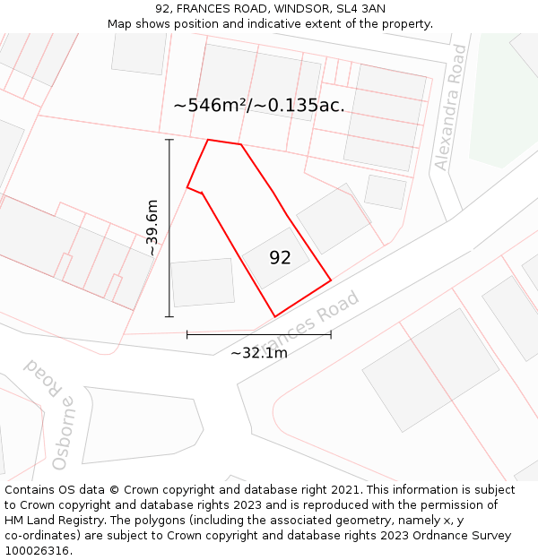 92, FRANCES ROAD, WINDSOR, SL4 3AN: Plot and title map