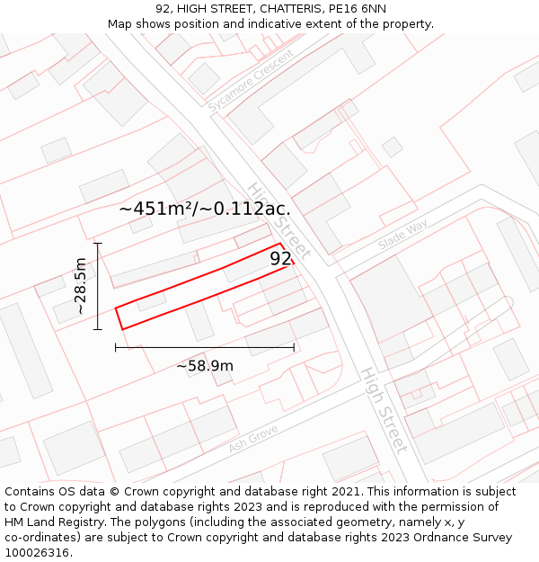 92, HIGH STREET, CHATTERIS, PE16 6NN: Plot and title map