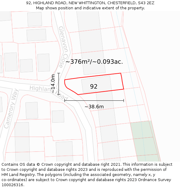 92, HIGHLAND ROAD, NEW WHITTINGTON, CHESTERFIELD, S43 2EZ: Plot and title map