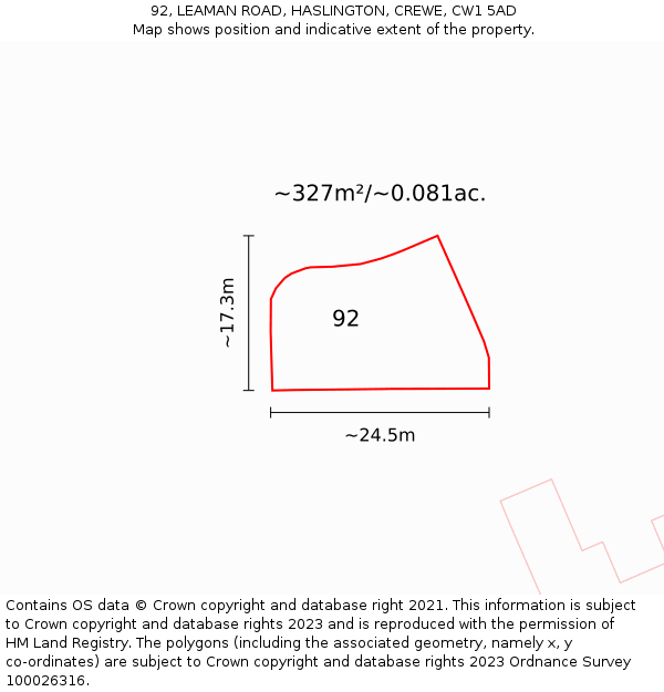 92, LEAMAN ROAD, HASLINGTON, CREWE, CW1 5AD: Plot and title map