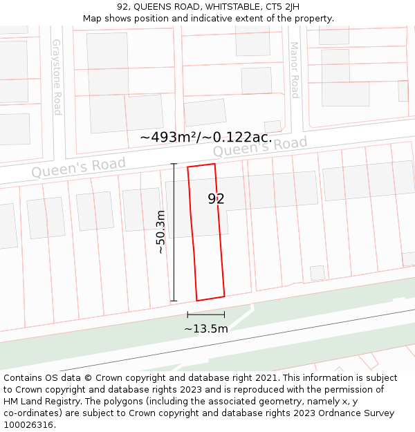 92, QUEENS ROAD, WHITSTABLE, CT5 2JH: Plot and title map
