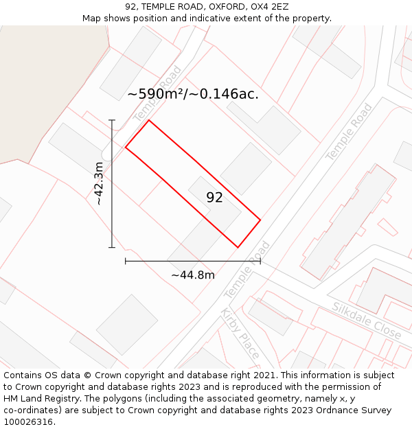 92, TEMPLE ROAD, OXFORD, OX4 2EZ: Plot and title map