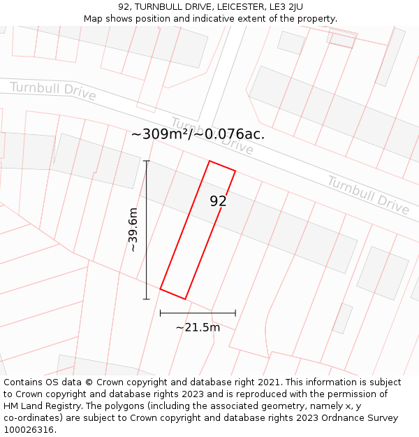 92, TURNBULL DRIVE, LEICESTER, LE3 2JU: Plot and title map