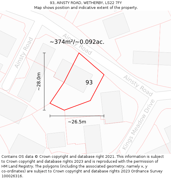 93, AINSTY ROAD, WETHERBY, LS22 7FY: Plot and title map