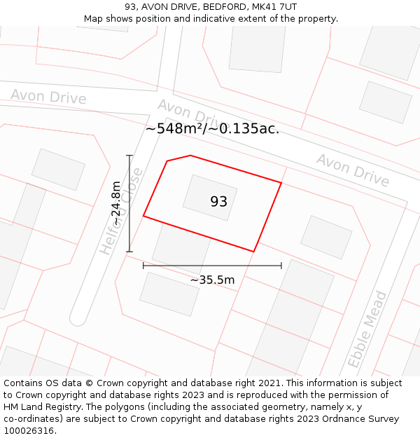 93, AVON DRIVE, BEDFORD, MK41 7UT: Plot and title map