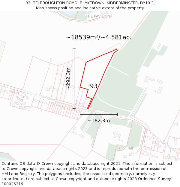 93, BELBROUGHTON ROAD, BLAKEDOWN, KIDDERMINSTER, DY10 3JJ: Plot and title map