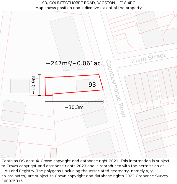 93, COUNTESTHORPE ROAD, WIGSTON, LE18 4PG: Plot and title map