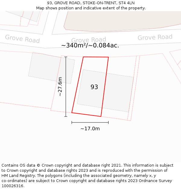 93, GROVE ROAD, STOKE-ON-TRENT, ST4 4LN: Plot and title map