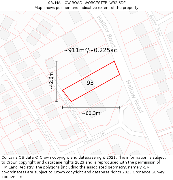 93, HALLOW ROAD, WORCESTER, WR2 6DF: Plot and title map