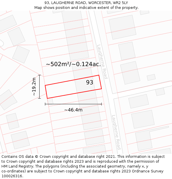93, LAUGHERNE ROAD, WORCESTER, WR2 5LY: Plot and title map