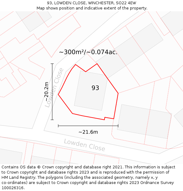 93, LOWDEN CLOSE, WINCHESTER, SO22 4EW: Plot and title map