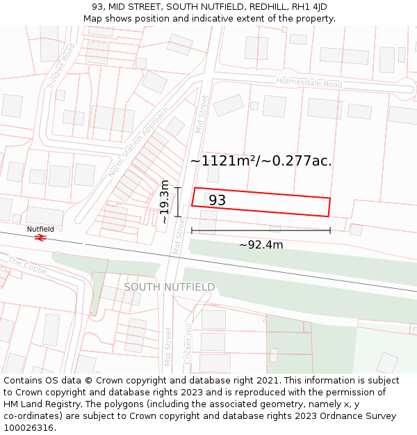 93, MID STREET, SOUTH NUTFIELD, REDHILL, RH1 4JD: Plot and title map