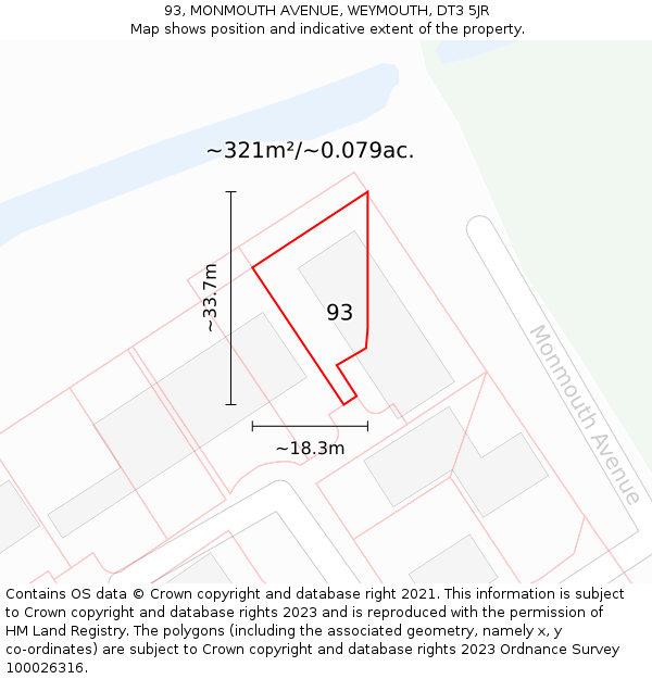 93, MONMOUTH AVENUE, WEYMOUTH, DT3 5JR: Plot and title map