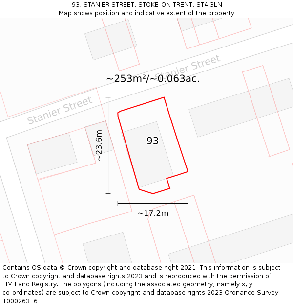 93, STANIER STREET, STOKE-ON-TRENT, ST4 3LN: Plot and title map