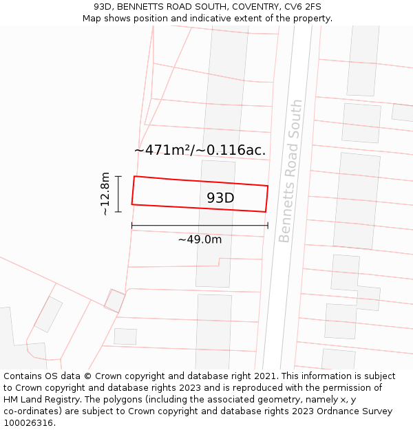 93D, BENNETTS ROAD SOUTH, COVENTRY, CV6 2FS: Plot and title map