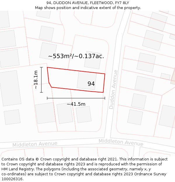 94, DUDDON AVENUE, FLEETWOOD, FY7 8LY: Plot and title map