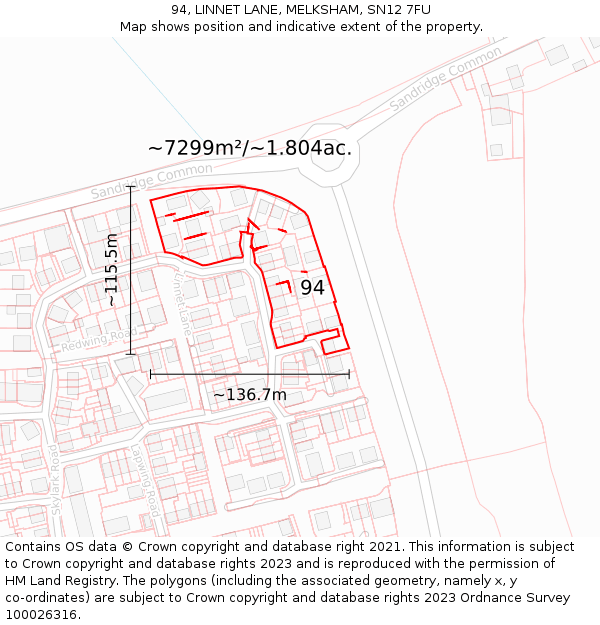 94, LINNET LANE, MELKSHAM, SN12 7FU: Plot and title map