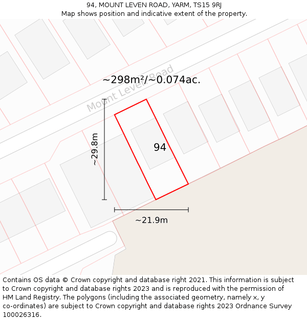 94, MOUNT LEVEN ROAD, YARM, TS15 9RJ: Plot and title map