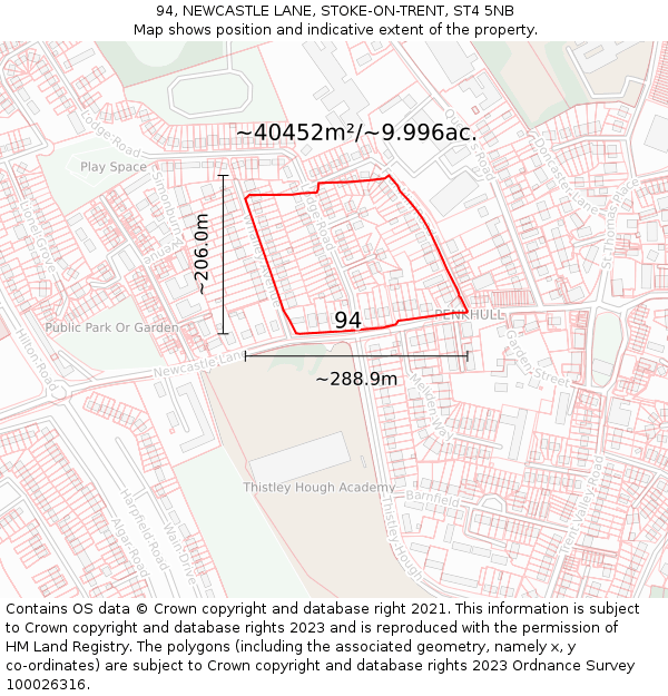 94, NEWCASTLE LANE, STOKE-ON-TRENT, ST4 5NB: Plot and title map