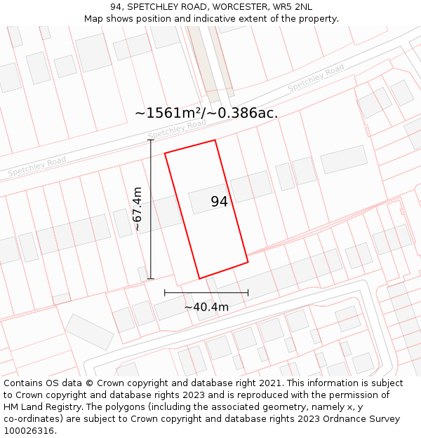 94, SPETCHLEY ROAD, WORCESTER, WR5 2NL: Plot and title map